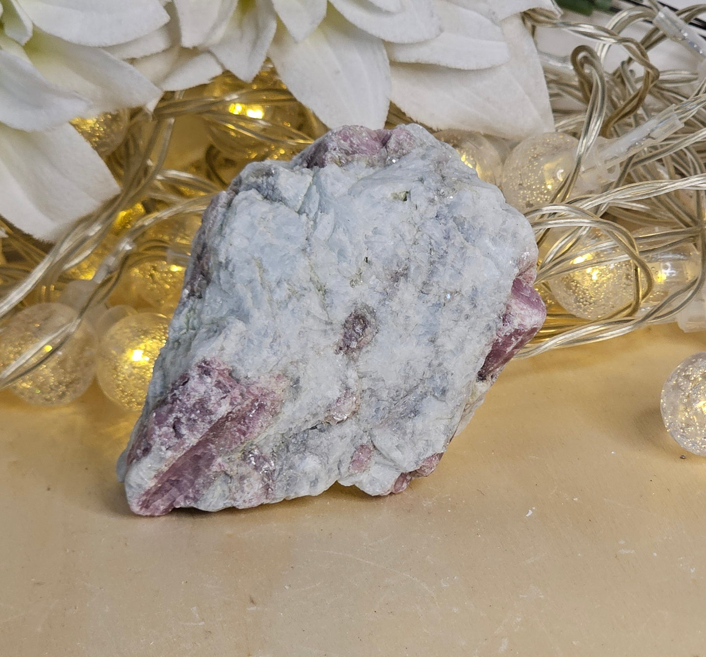 Raw Rubellite in Albite