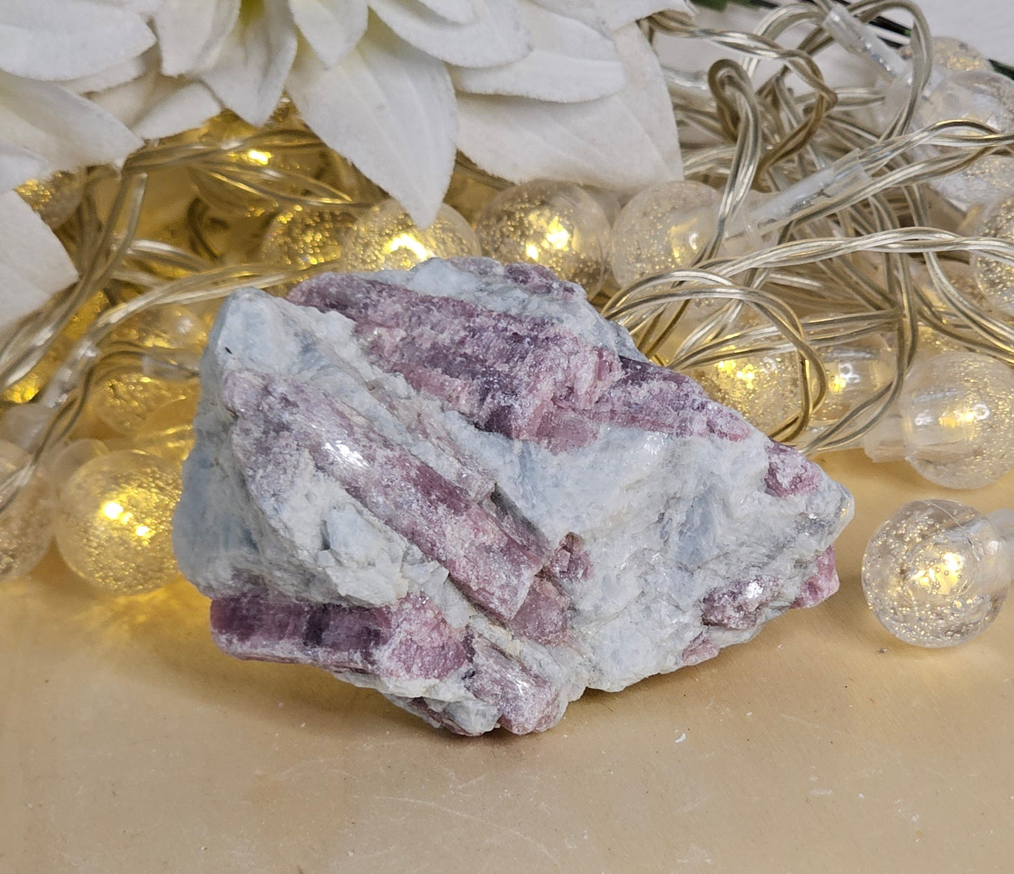 Raw Rubellite in Albite