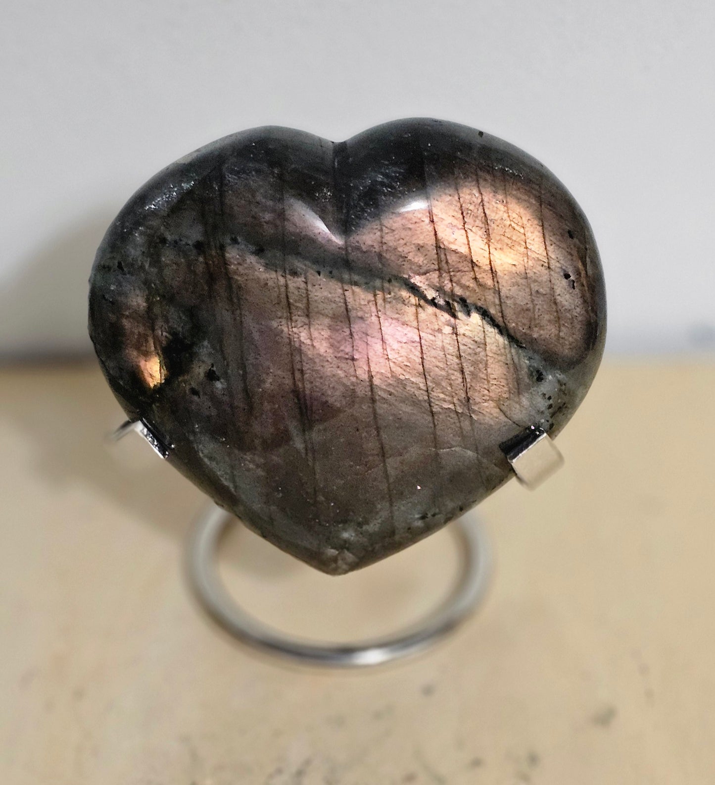 Flashy Sunset Labradorite Large Puffy Heart