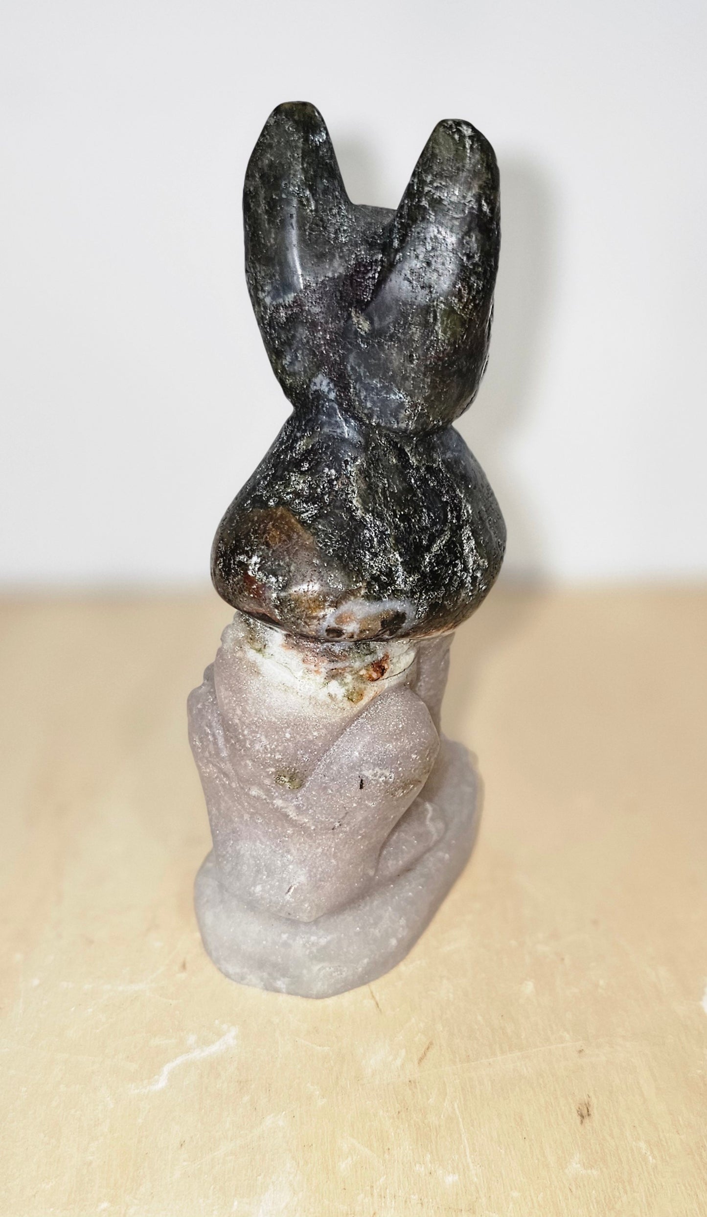SALE Big Moss Agate Sphynx Cat Carving