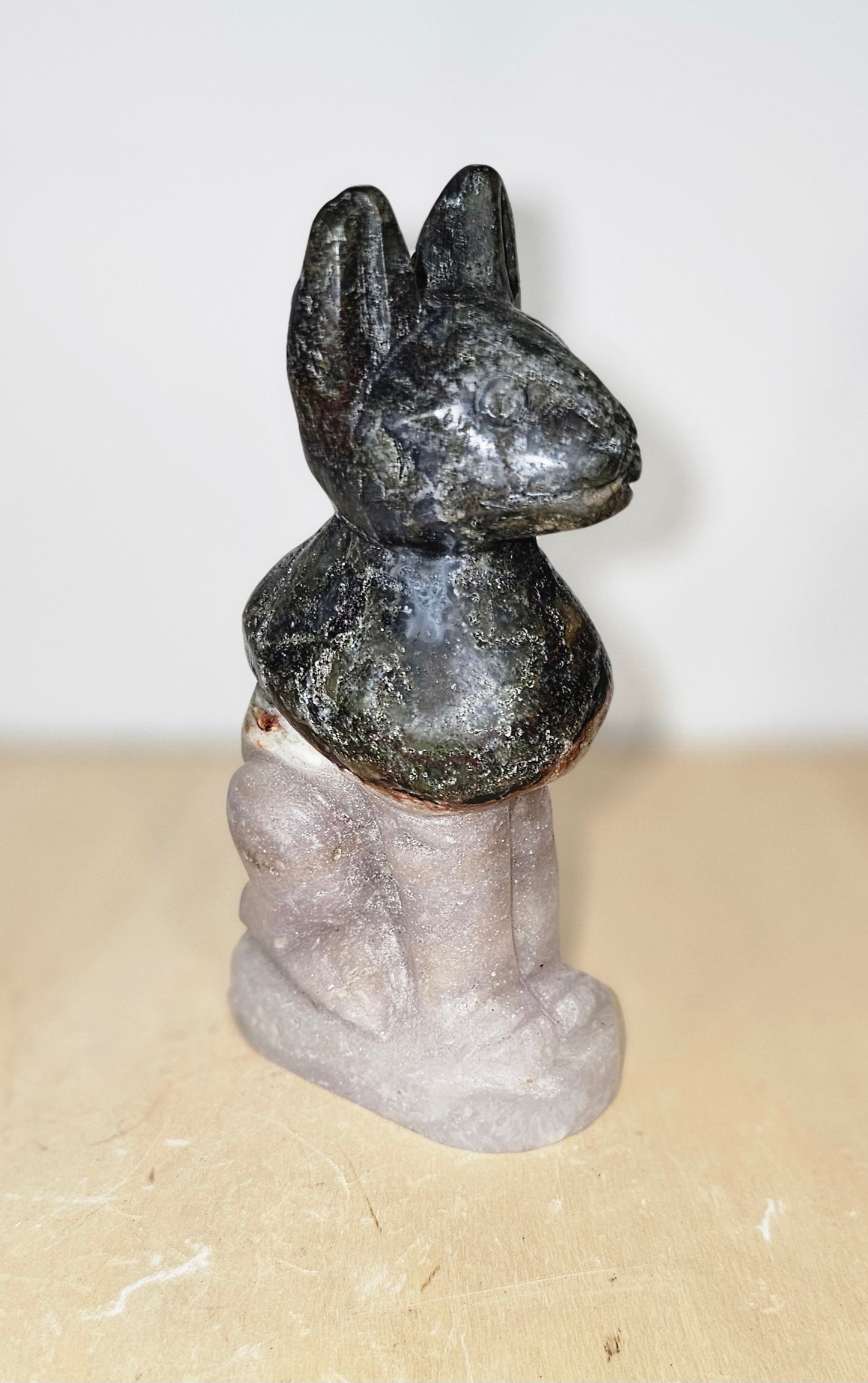 SALE Big Moss Agate Sphynx Cat Carving