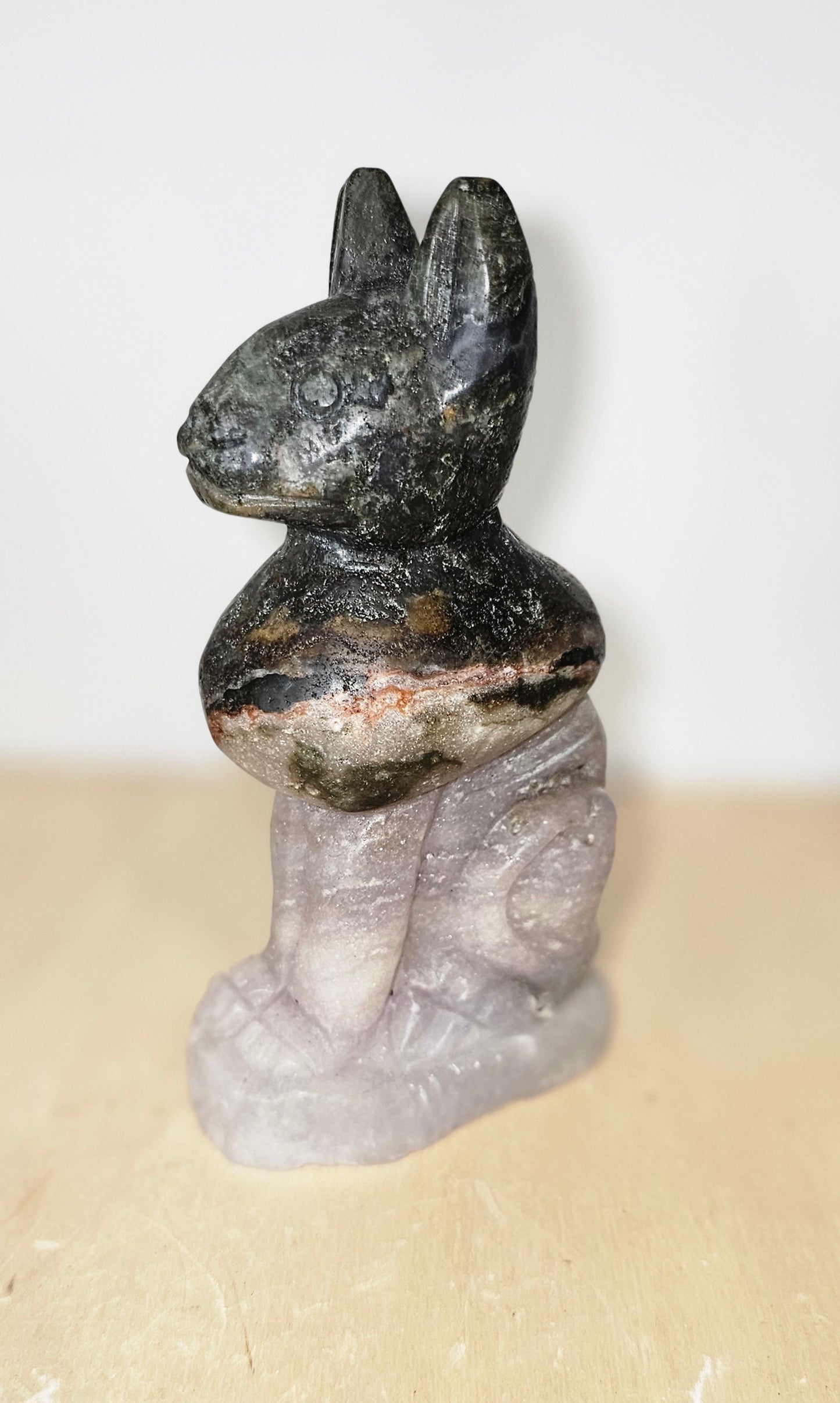SALE Big Moss Agate Sphynx Cat Carving