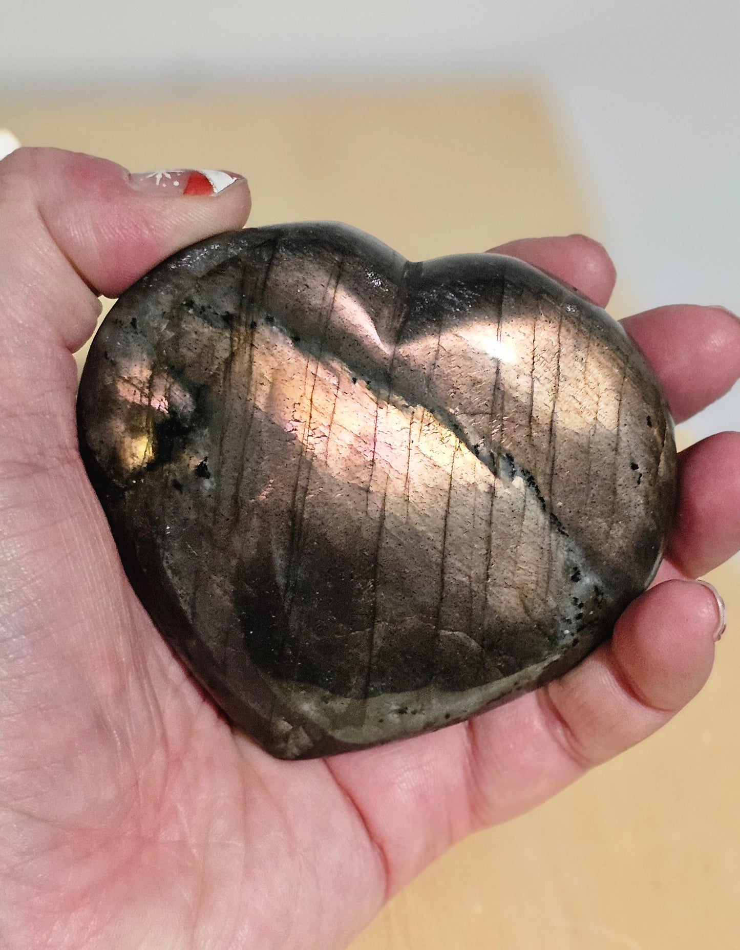 Flashy Sunset Labradorite Large Puffy Heart