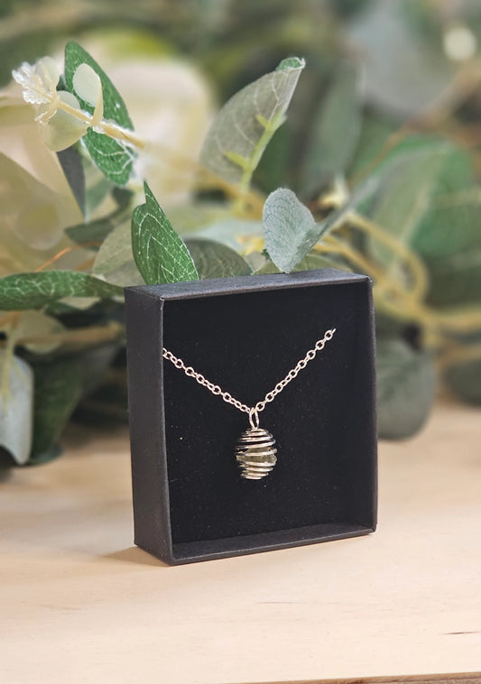 Moldavite Chip Mini Cage Pendant Necklace